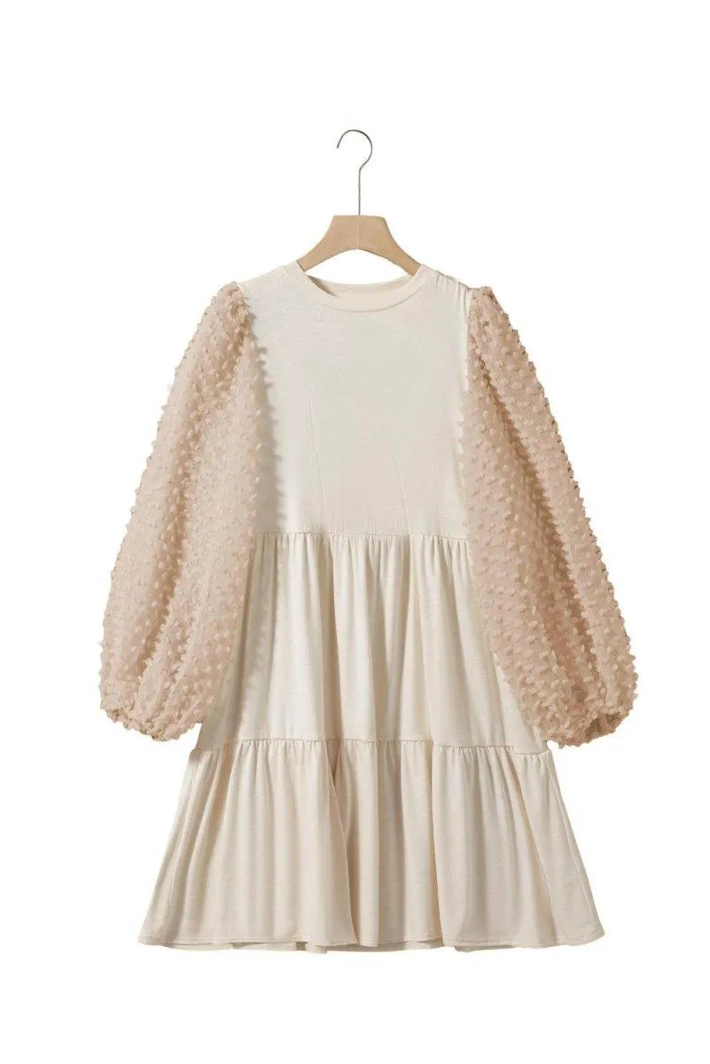 Beige Embellished Tiered Dress