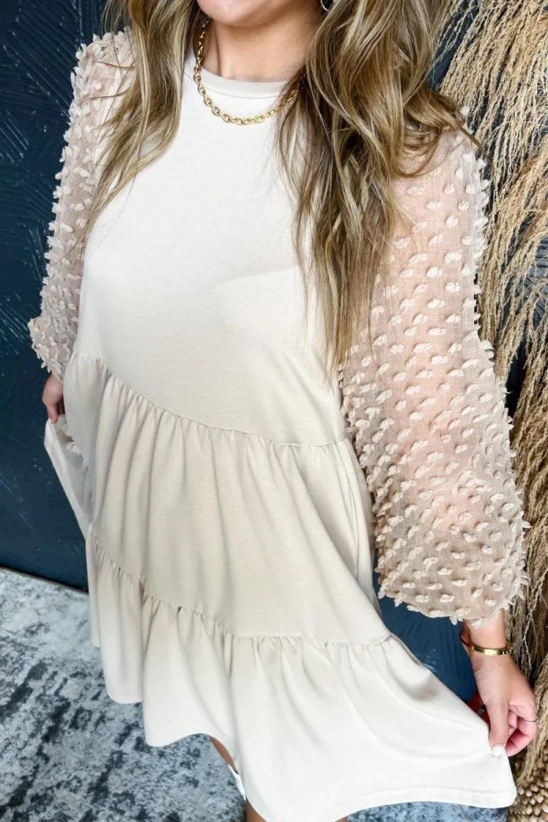 Beige Embellished Tiered Dress