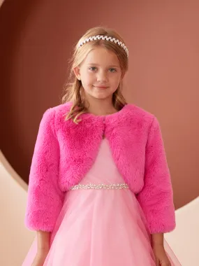 Big Girls Hot Pink Stylish Faux Fur Bolero Jacket 8-14