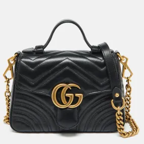 Black Leather GG Marmont Mini Top Handle Bag