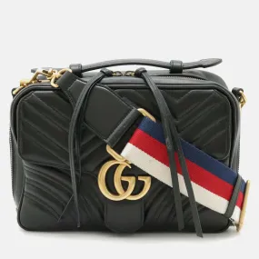 Black Leather GG Marmont Quilted Handbag