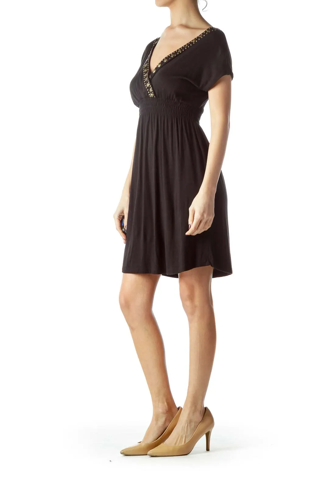 Black Neckline Embellished Stretch Dress