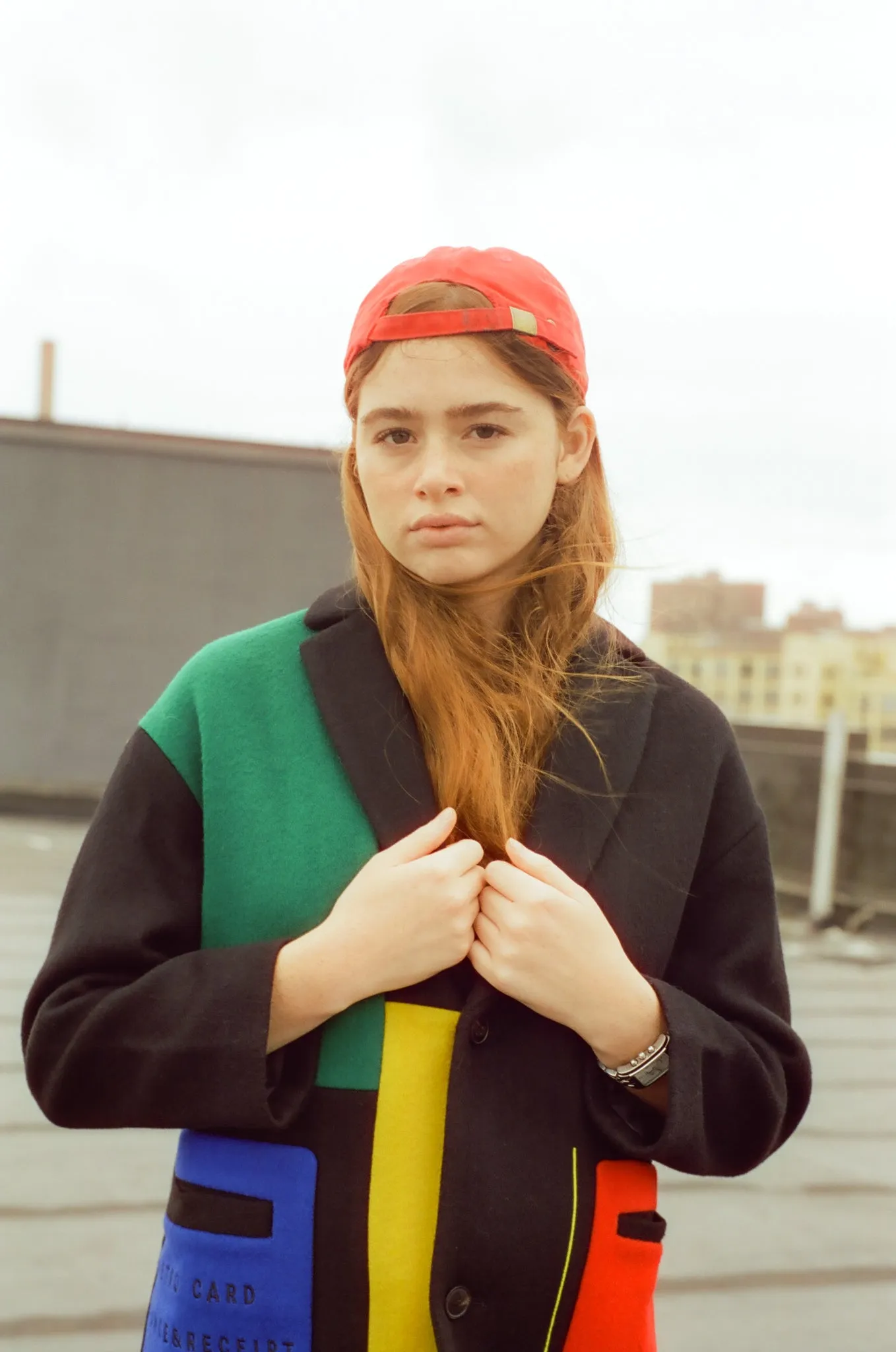 Black NYC Colorblock Wool Coat