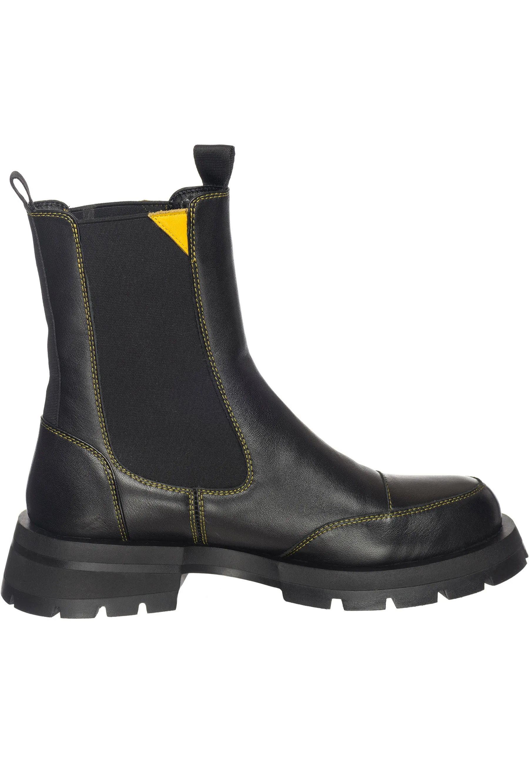 Black Women’s Chelsea Boots with Yellow Stitching - Sleek & Durable