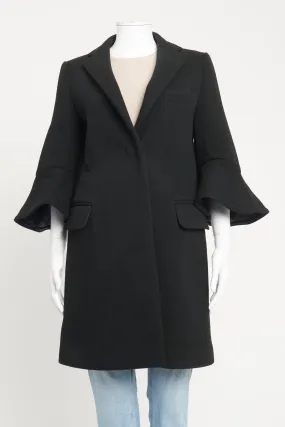 Black Wool Fluted Sleeve Preowned Coat