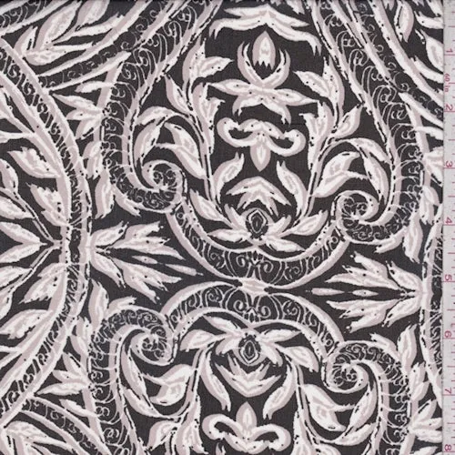 Black/Dusty Pink Vine Medallion Silk Chiffon Fabric