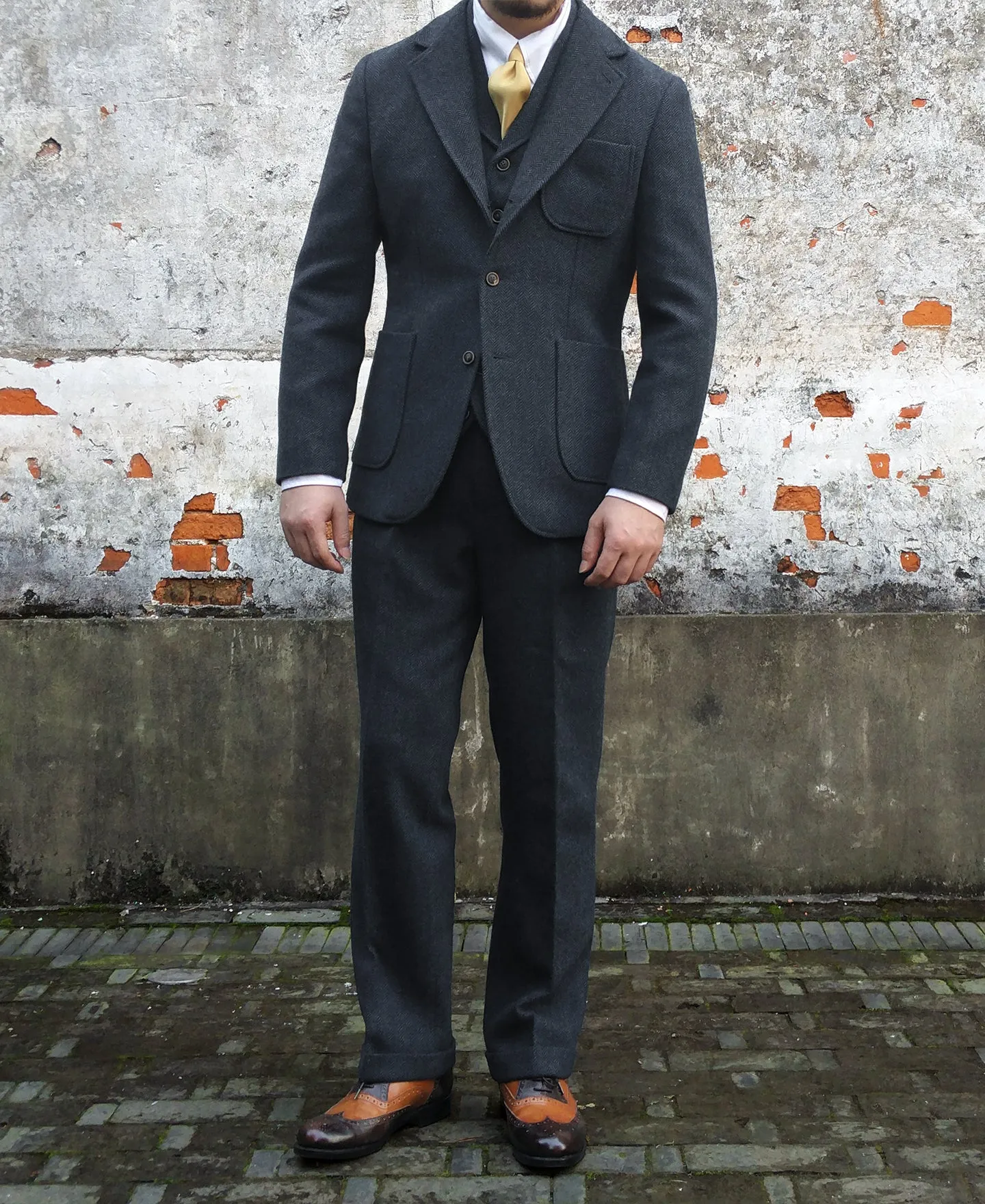 Blue-Gray Herringbone Tweed Suit Jacket