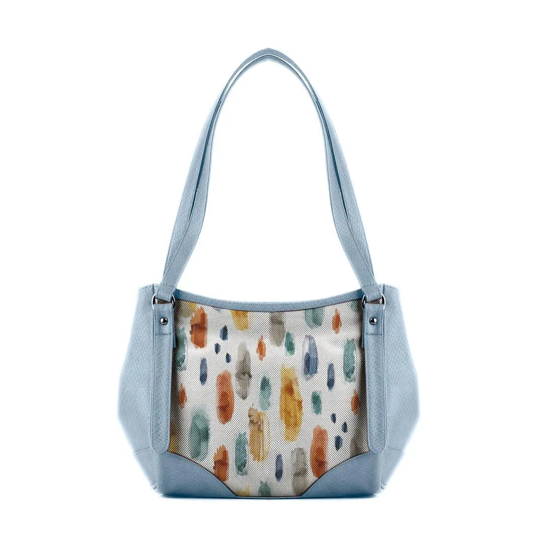 Blue Leather Tote Bag Brushes Spots