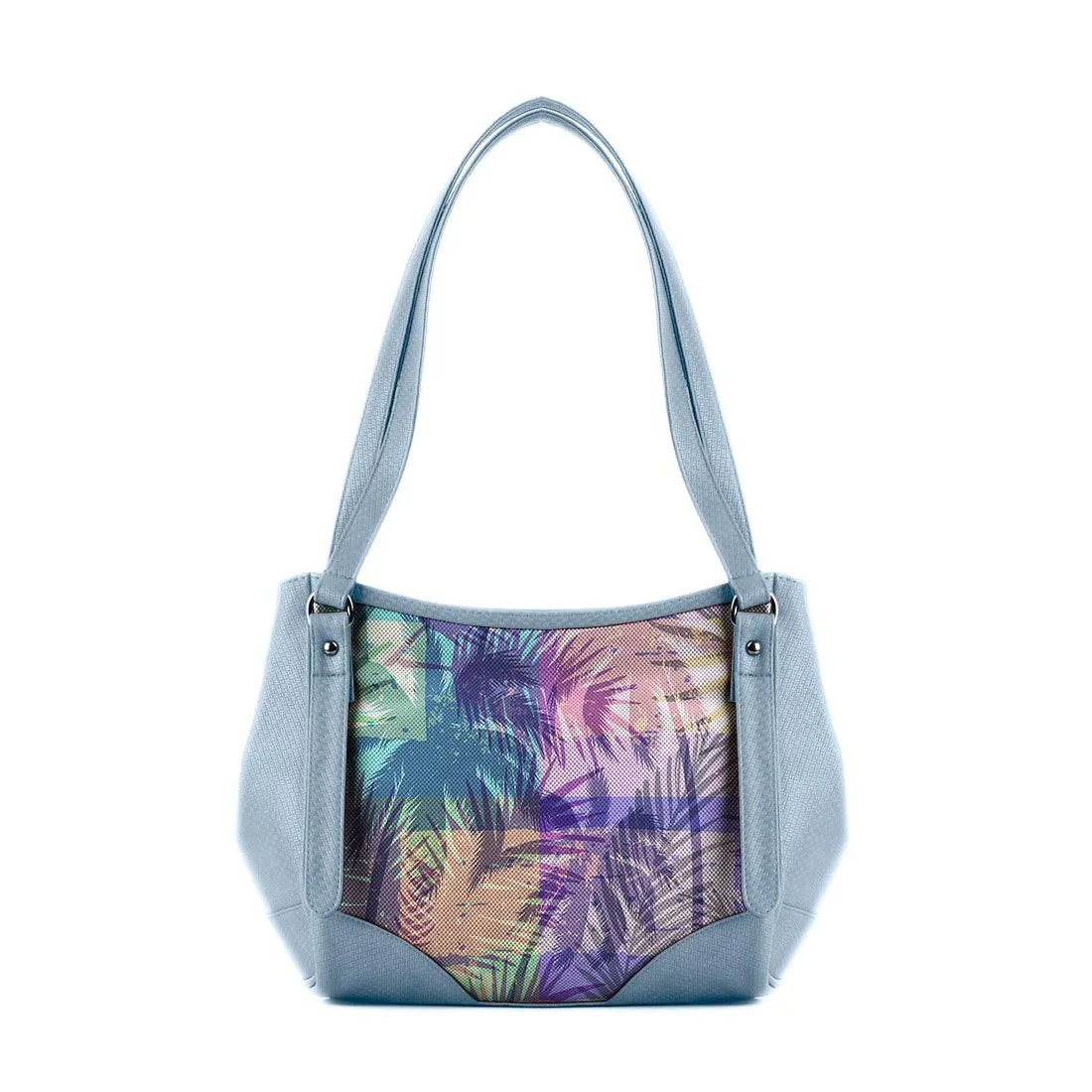 Blue Leather Tote Bag Palm Art