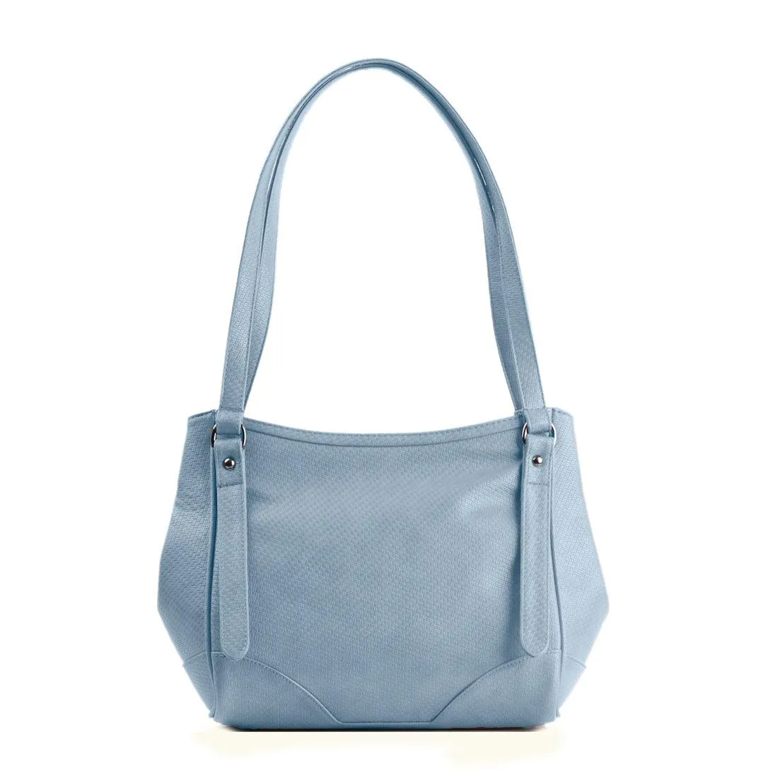 Blue Leather Tote Bag Standing Flowers