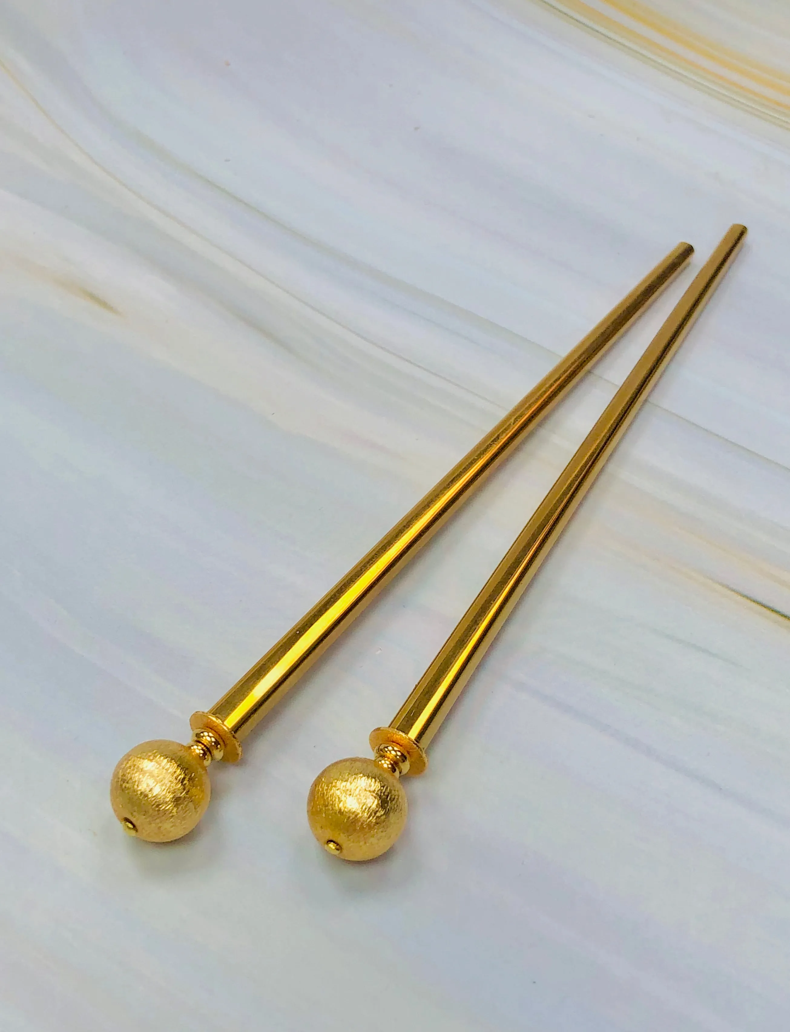 Brushed Orbs Luxury Gold Hair Sticks, Elegant Gold Wedding Hair Sticks