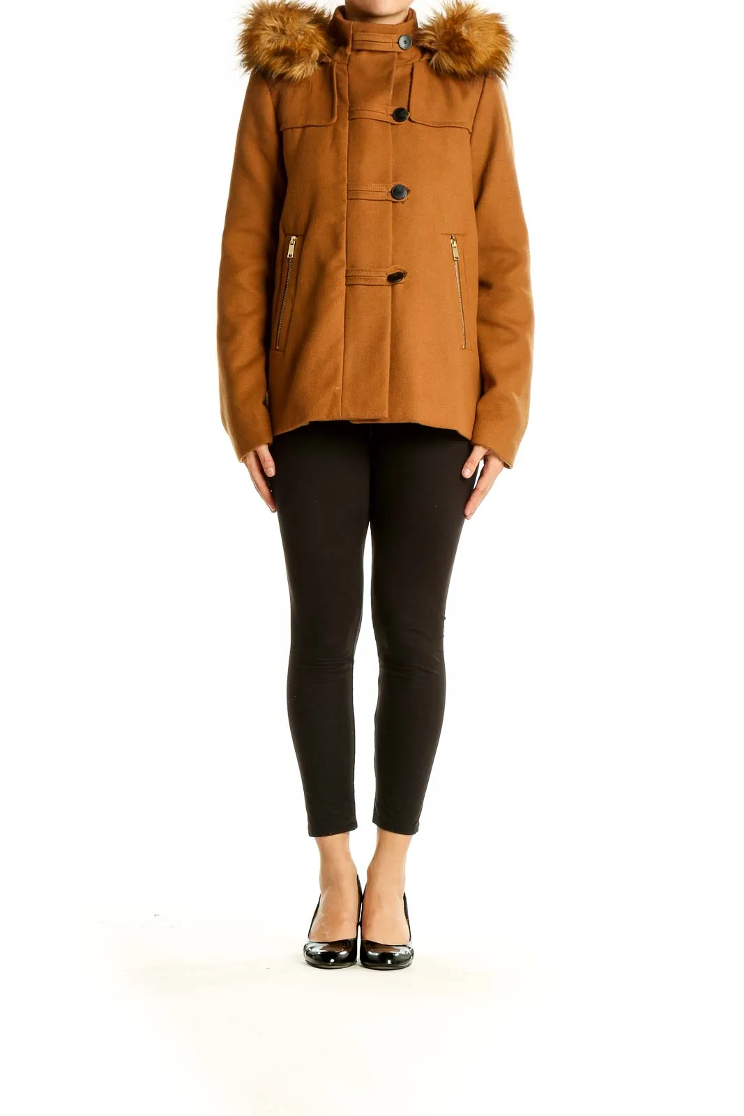 Camel Faux Fur Hooded Coat