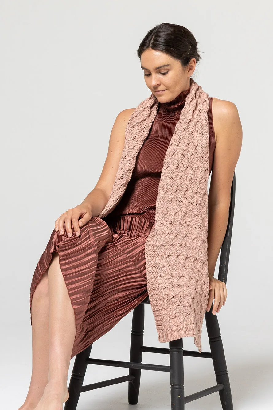 Chain Stitch Knit Scarf Blush