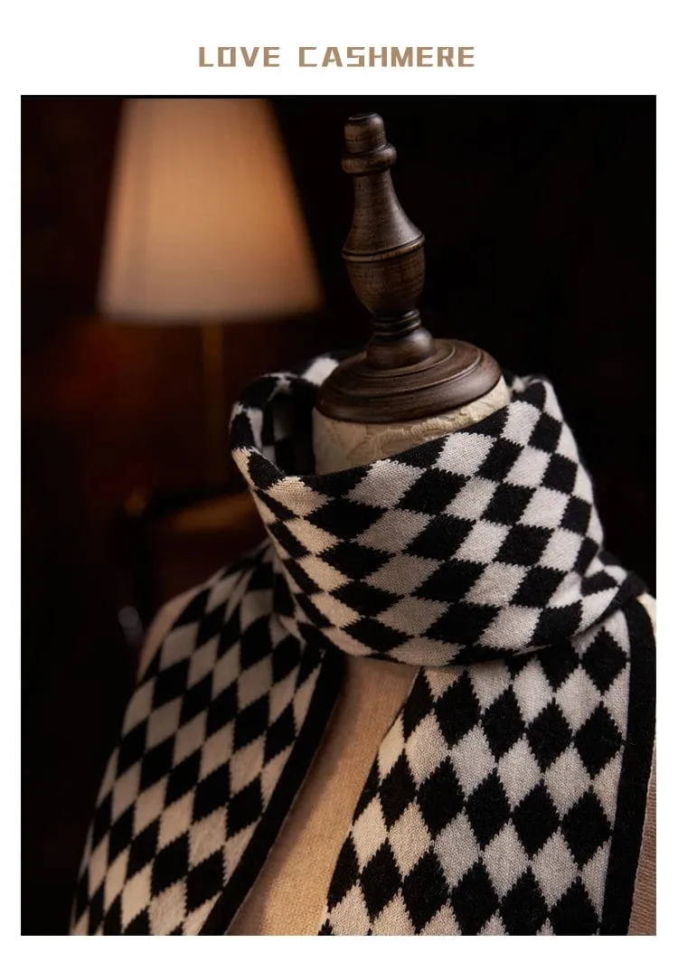 Checkered Cashmere Argyle Knitted Scarf