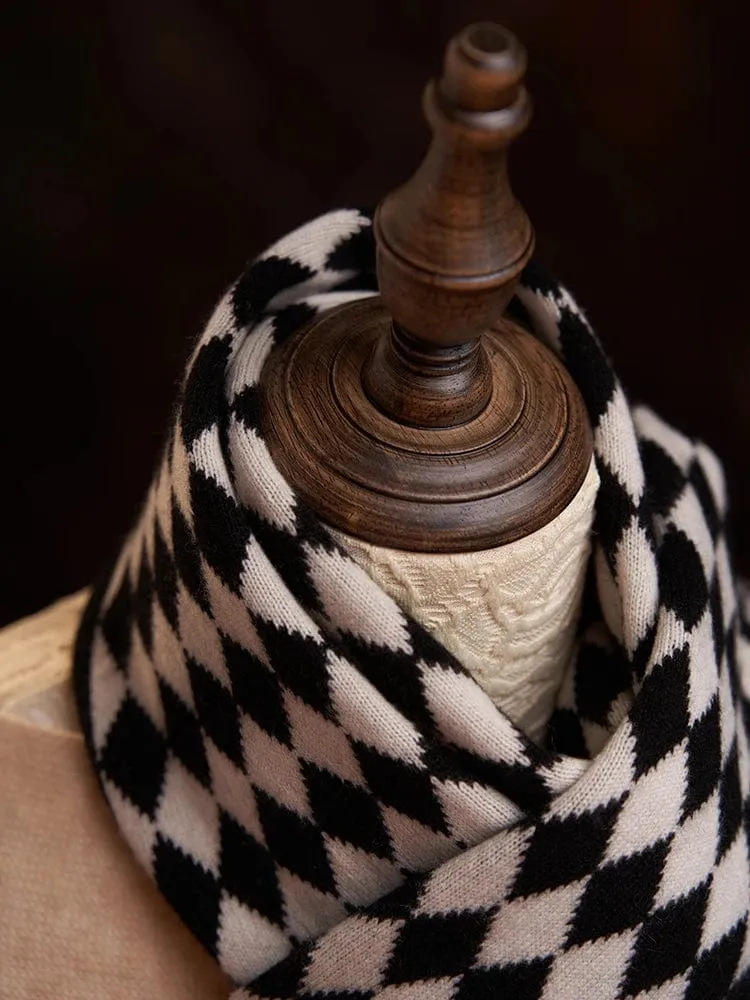 Checkered Cashmere Argyle Knitted Scarf