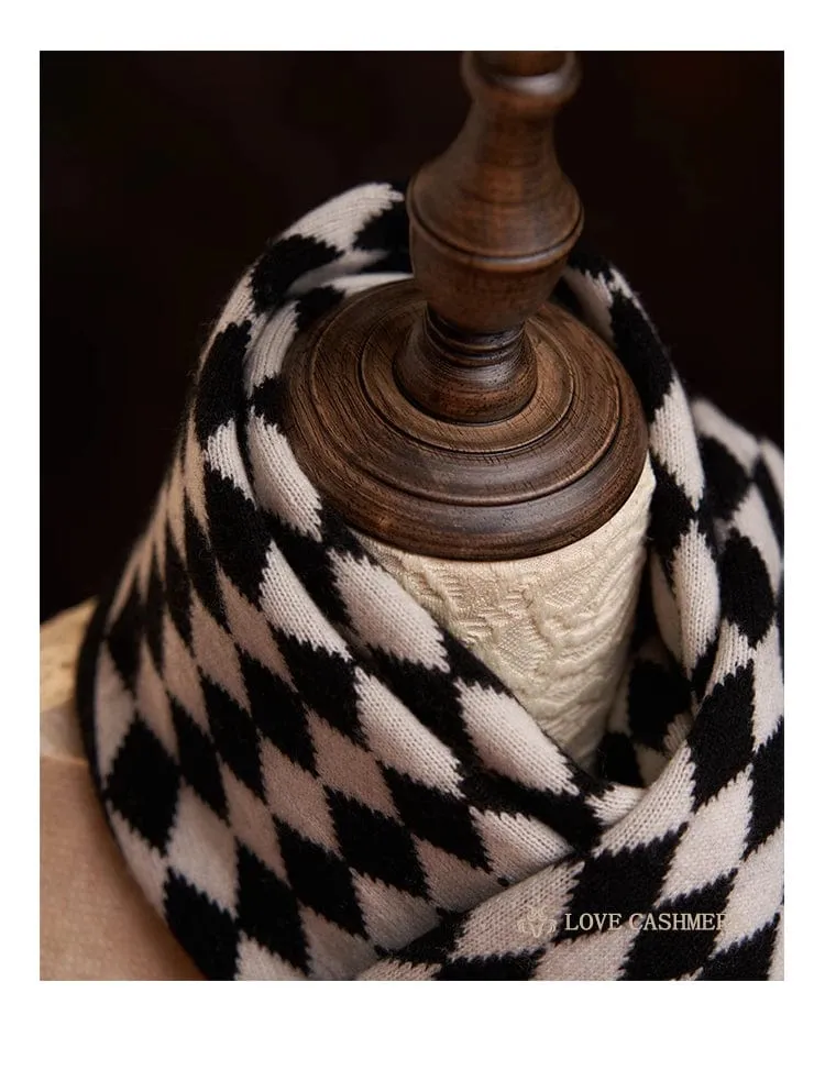 Checkered Cashmere Argyle Knitted Scarf