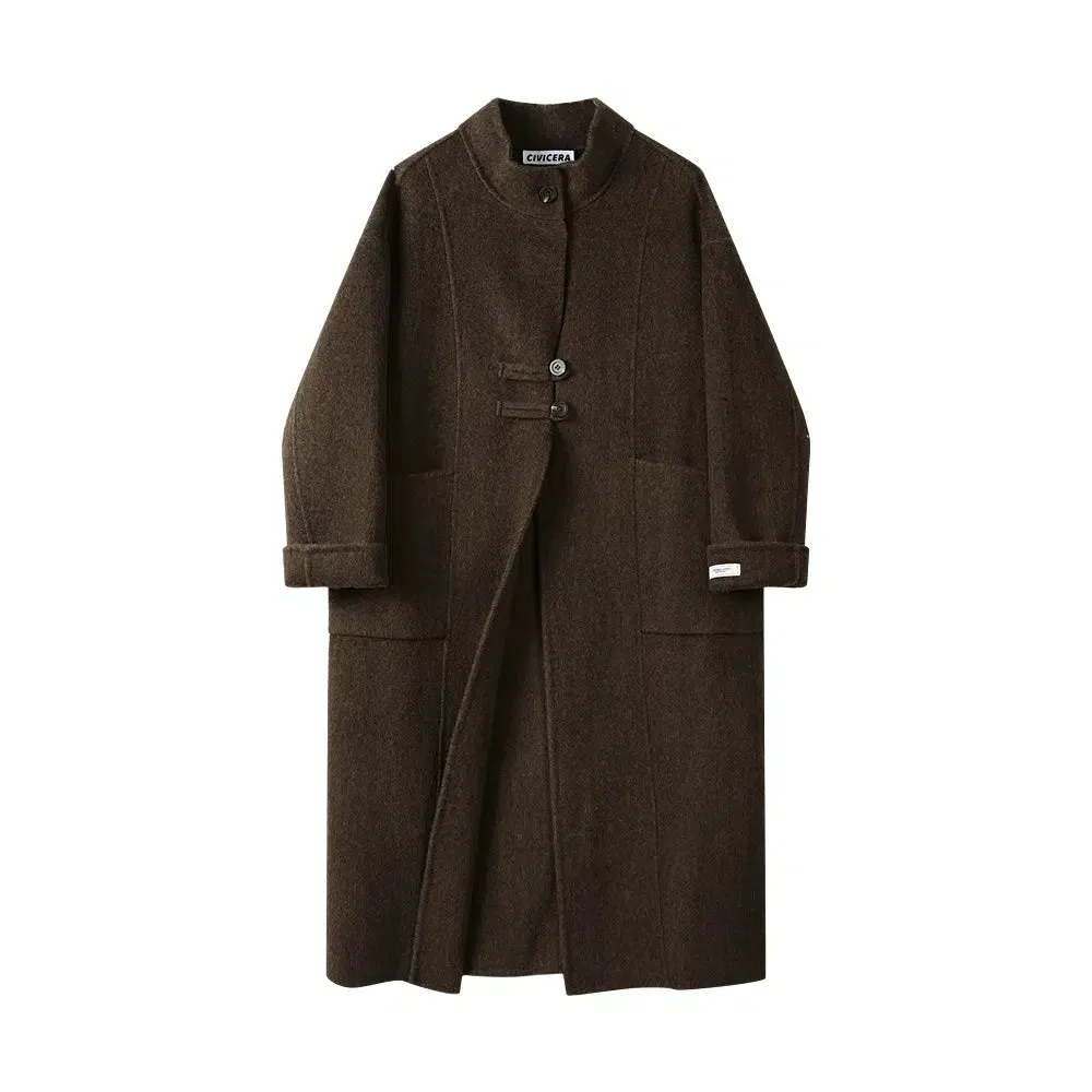 Chinese Style Stand Collar Wool Coat