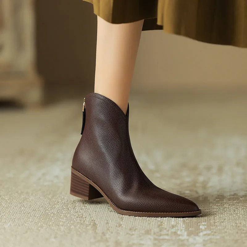 Classic Sheep Skin Back Zipper Ankle Boots