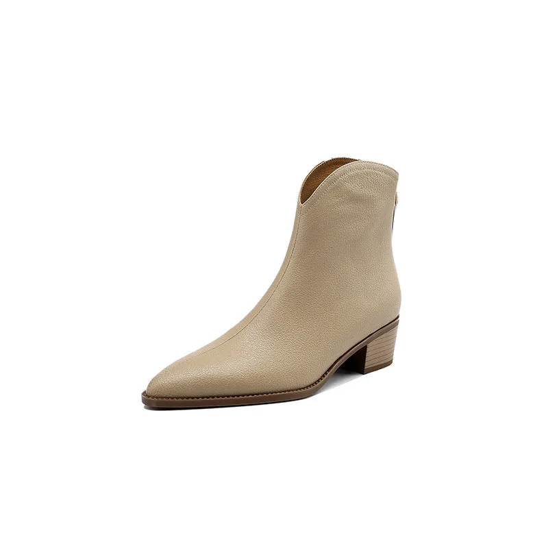 Classic Sheep Skin Back Zipper Ankle Boots