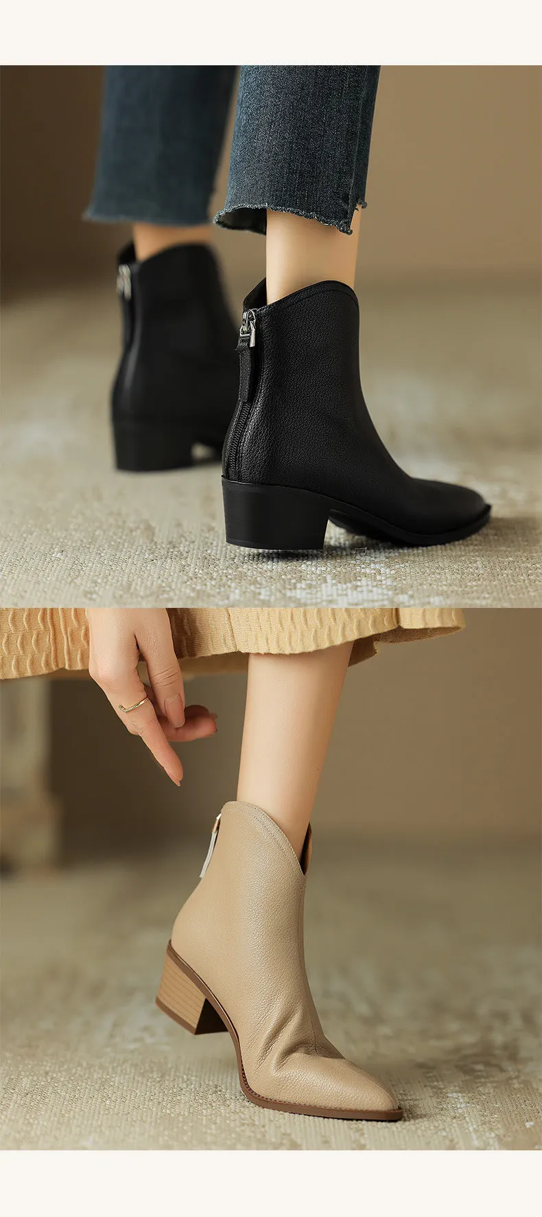 Classic Sheep Skin Back Zipper Ankle Boots