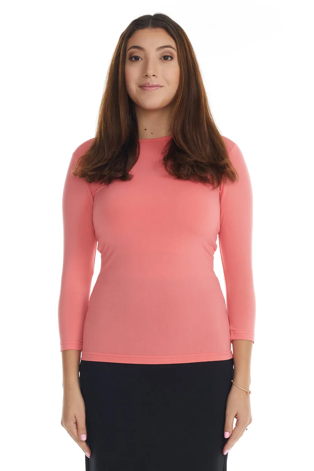 Coral Pink 3/4 Sleeve Fancy Slinky Layering T-Shirt Top for Women