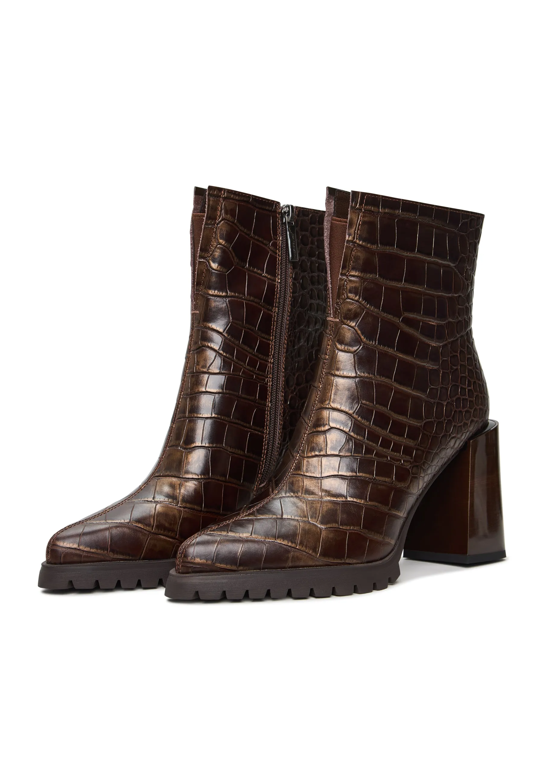 Croc Block Heel Boots Helen - Brown