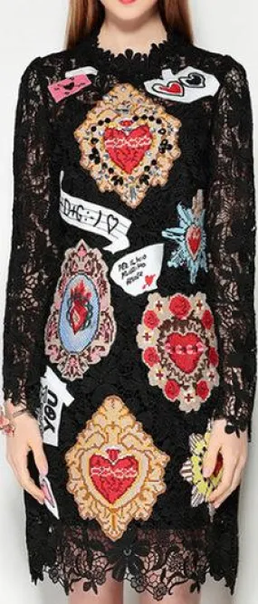 Embellished Patchwork Macrame-Lace Dress