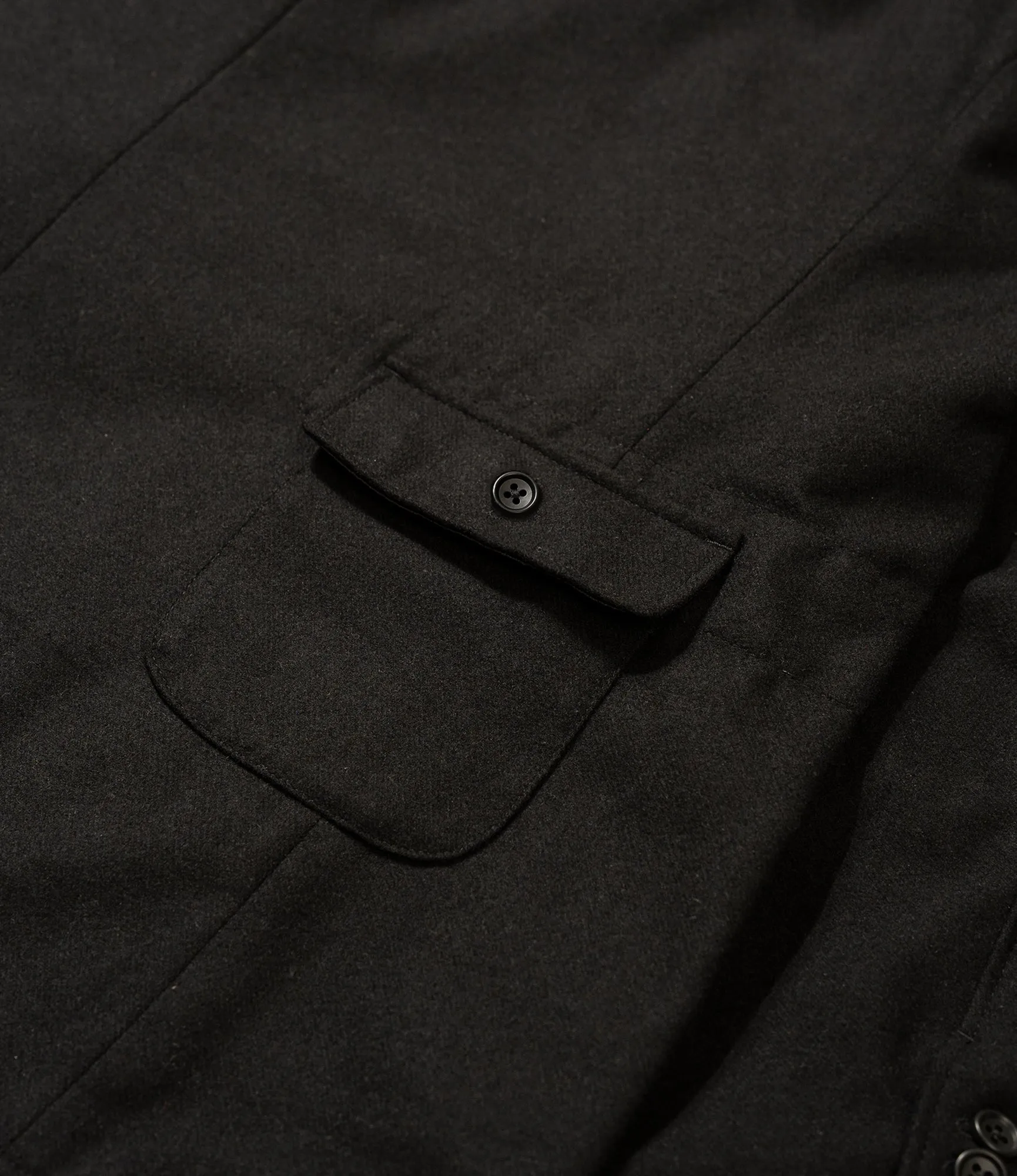 Engineered Garments Slanted Jacket - Black Solid Poly Wool Flannel