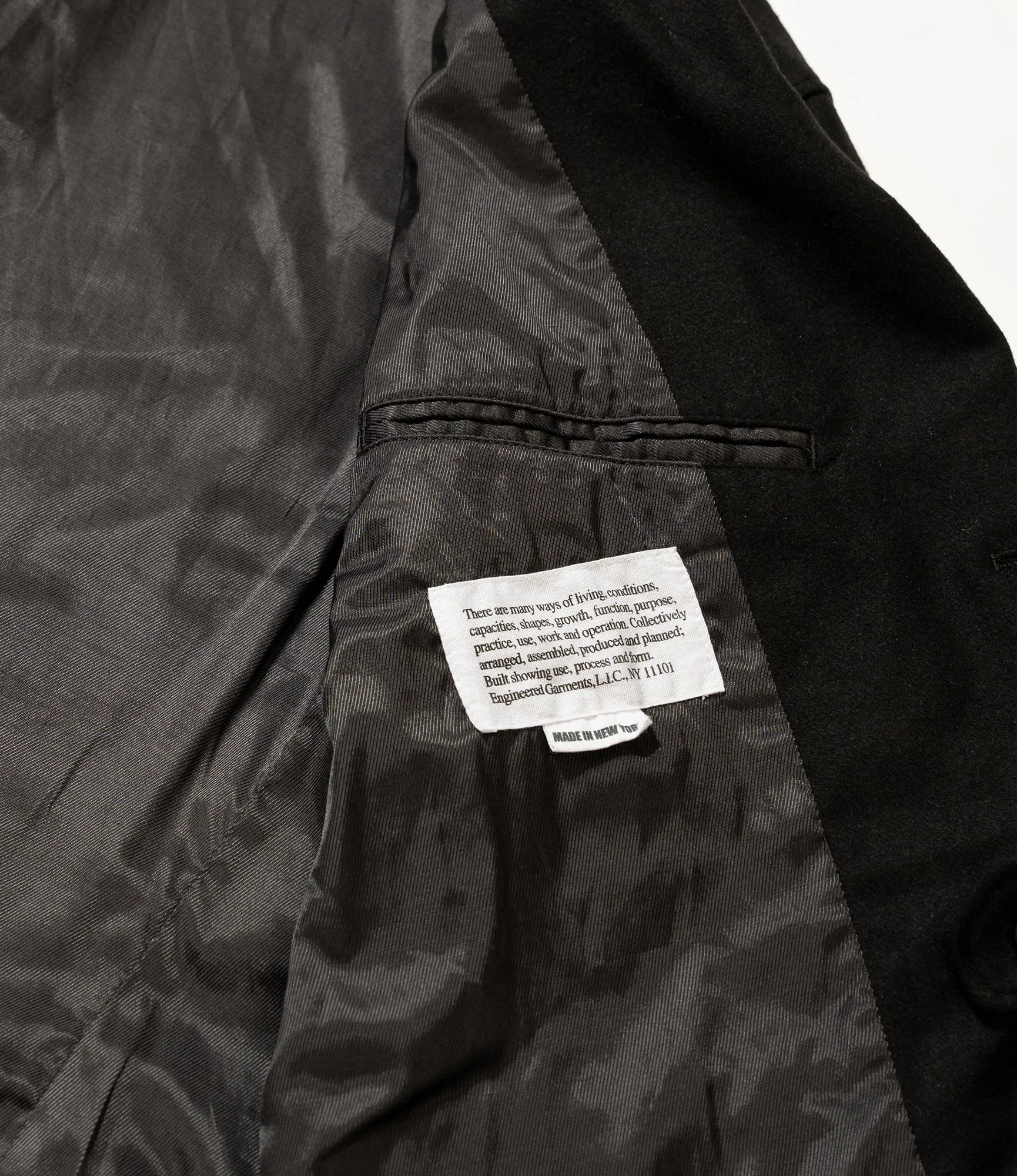 Engineered Garments Slanted Jacket - Black Solid Poly Wool Flannel