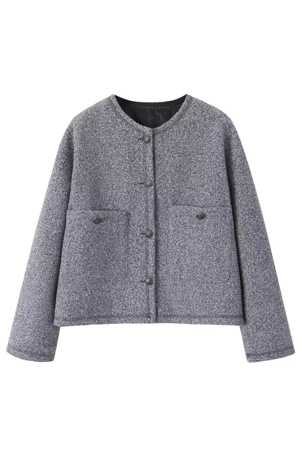 'Fabienne' Round Neck Wool Blend Short Jacket