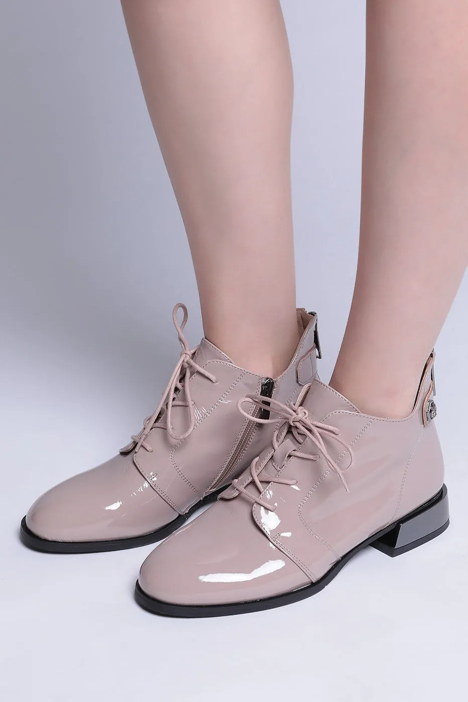 Gloss Lace-Up Ankle Boots Margo - Beige