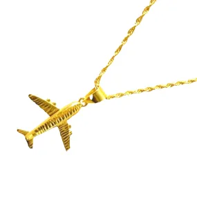 #GOLD2024 | 18K Golden Airplane Necklace Rope Chain 17.5”