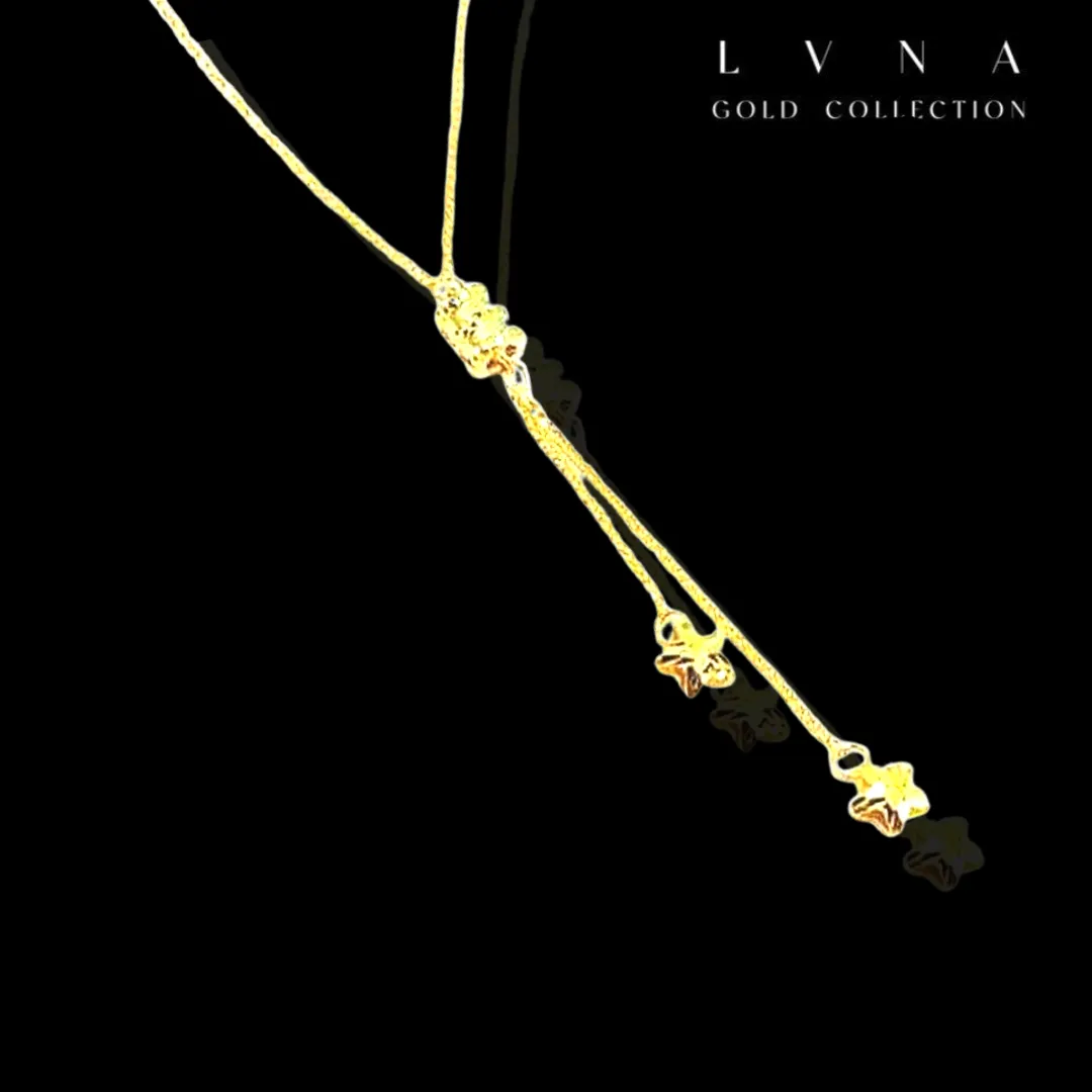 #GOLD2024 | 18K Golden Barrel Double Star Drop Necklace