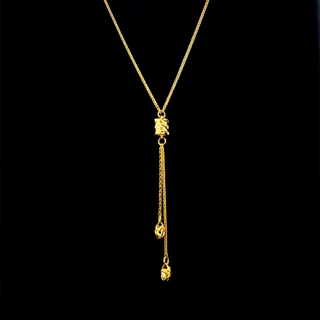 #GOLD2024 | 18K Golden Barrel Double Star Drop Necklace