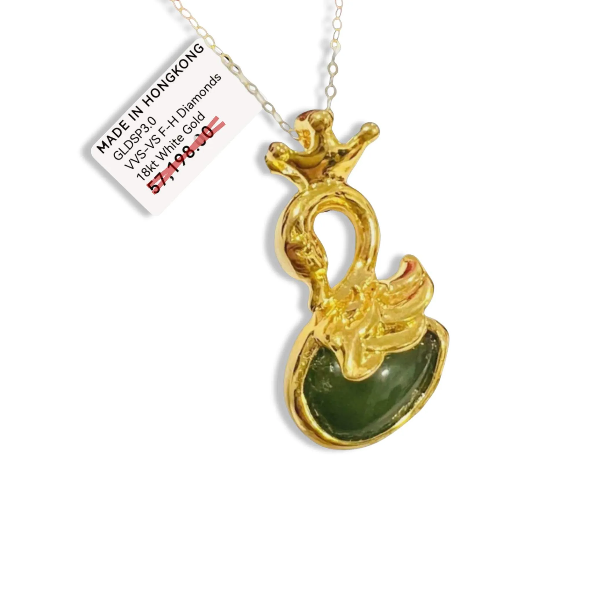 #GOLD2024 | 18K Golden Jade Swan Necklace Classic Chain 18”