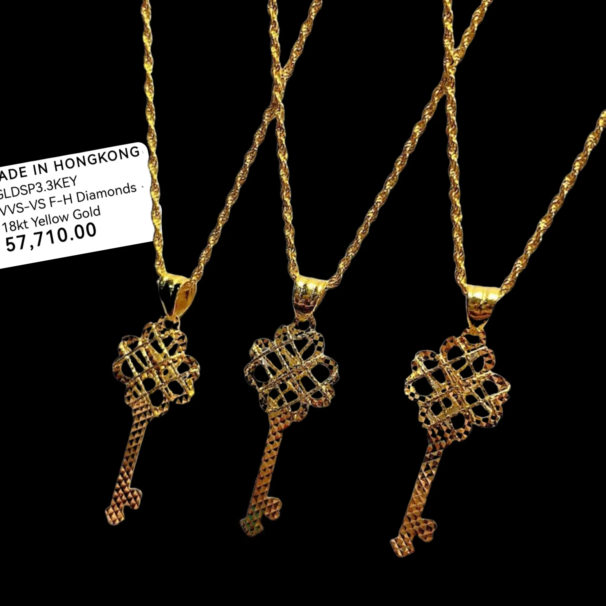 #GOLD2024 | 18K Golden Key Necklace Rope Chain 17.5”