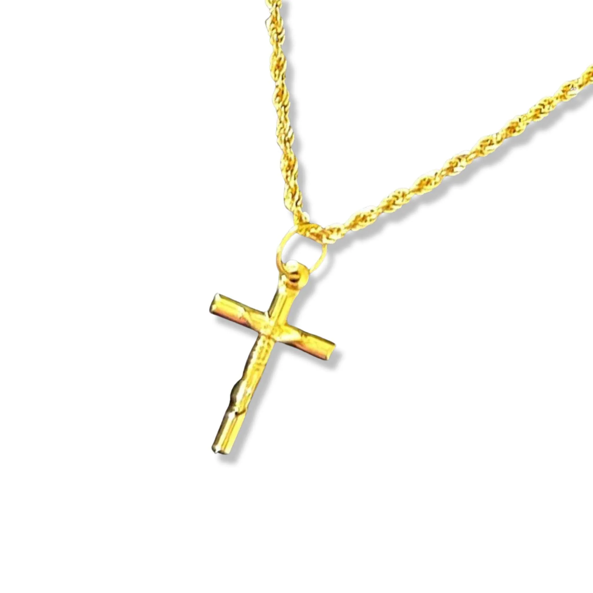 #GOLD2024 | 18K Golden Small Cross Necklace Rope Chain 17.5”