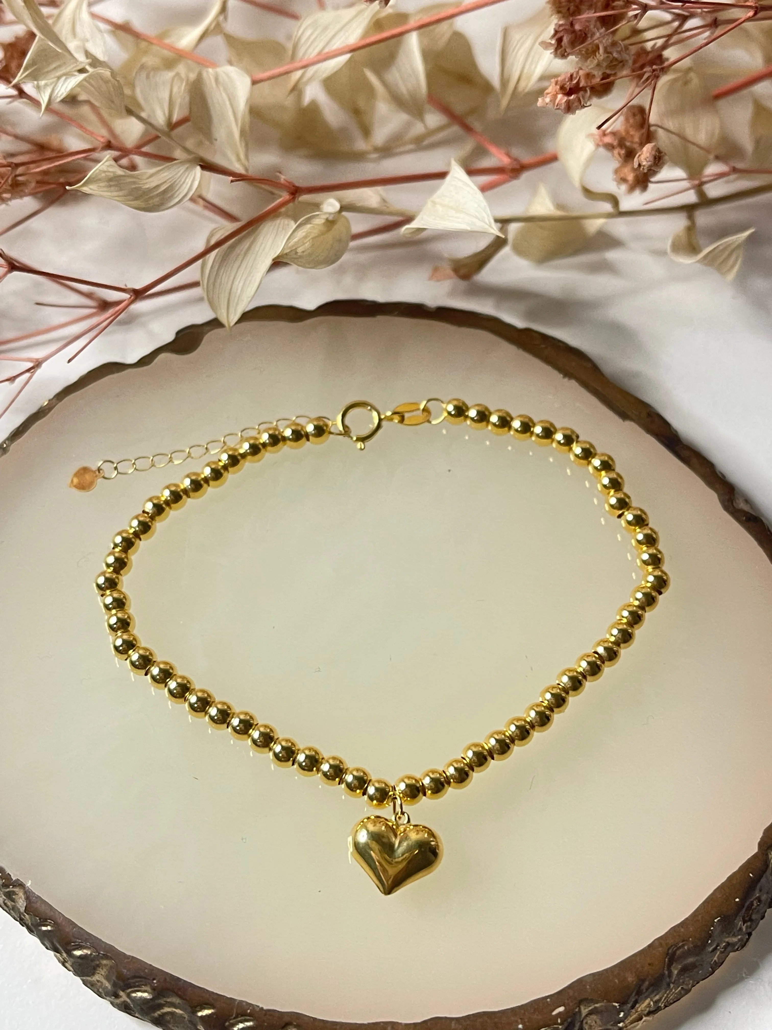 #GOLD2024 | Golden Heart Beaded Bracelet 6.5”-7.5” 18kt