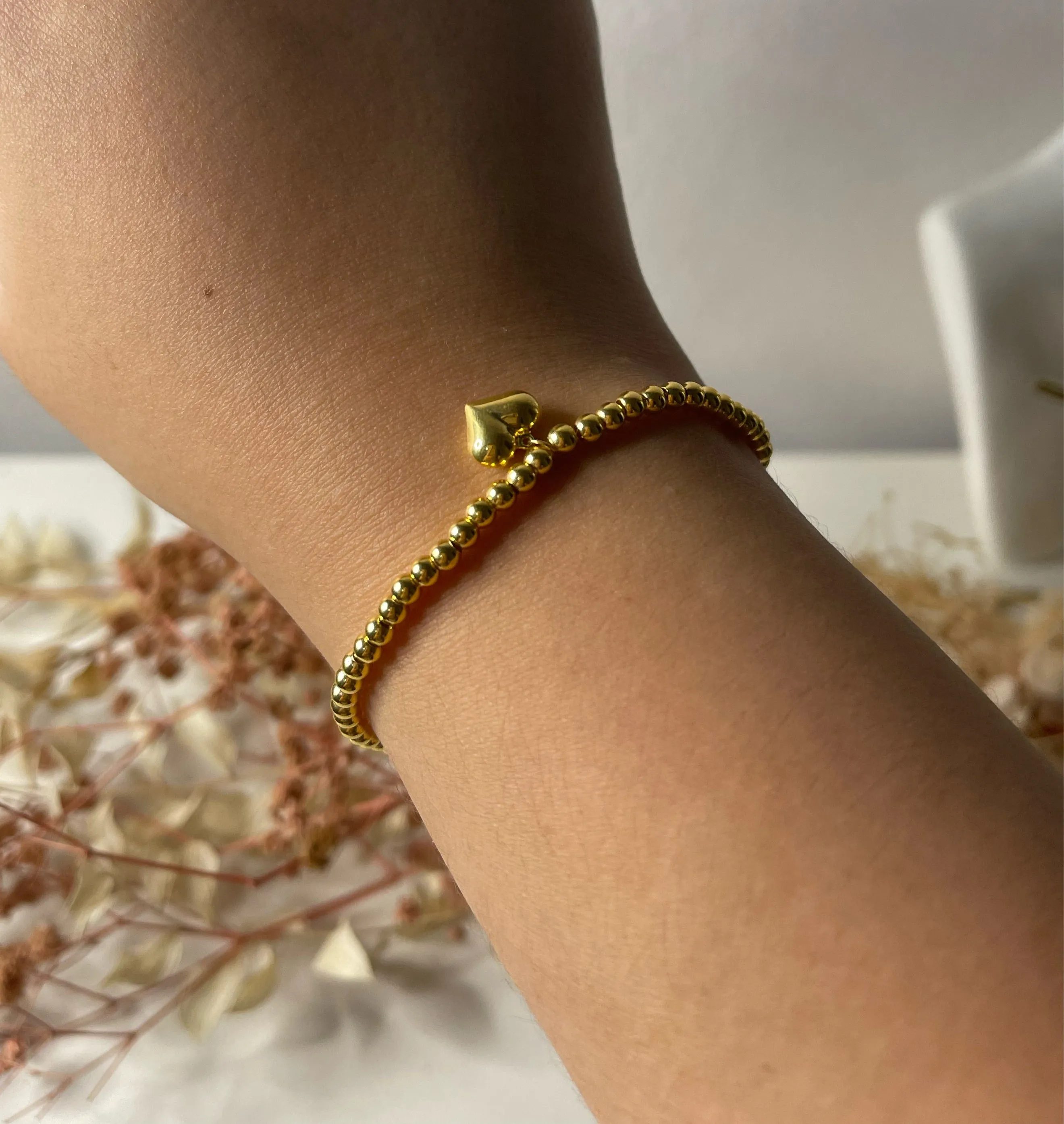 #GOLD2024 | Golden Heart Beaded Bracelet 6.5”-7.5” 18kt