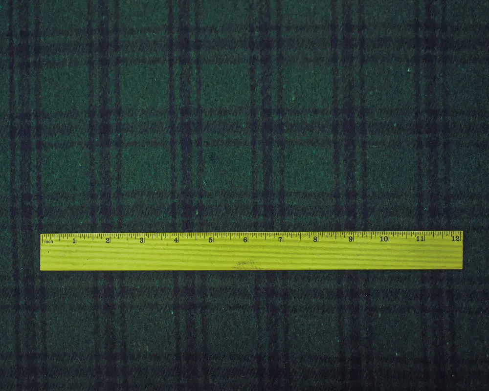 Green-Blue-Black Wool-Polyester Single Sided Brushed Plaid Jacketing Fabric