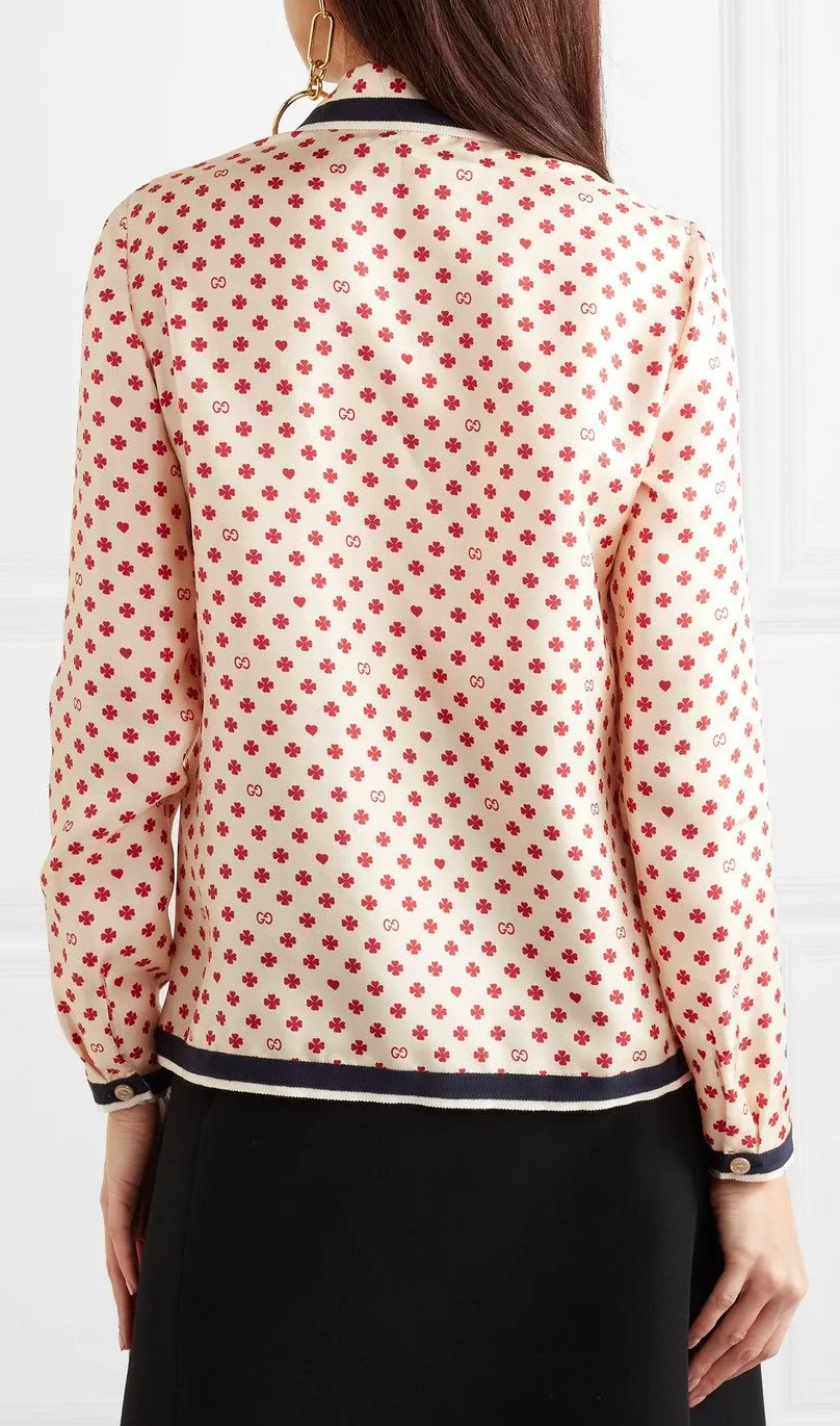 Grosgrain-Trimmed Printed Silk-Twill Blouse