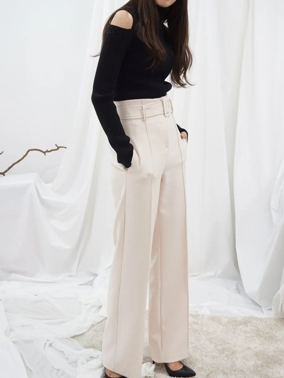 HIGH WAISTED BELTED TROUSERS