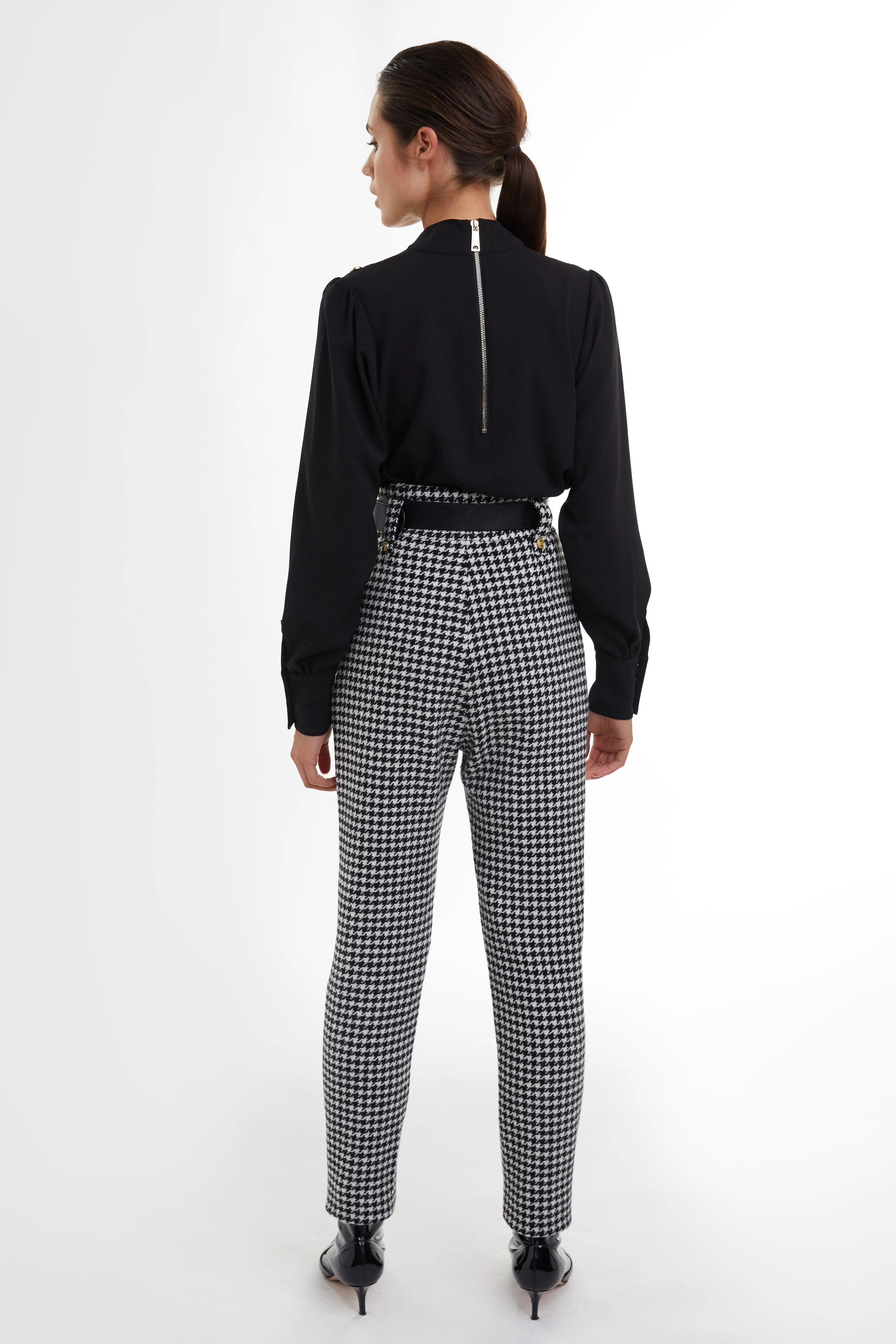 High Waisted Peg Trouser (Houndstooth)