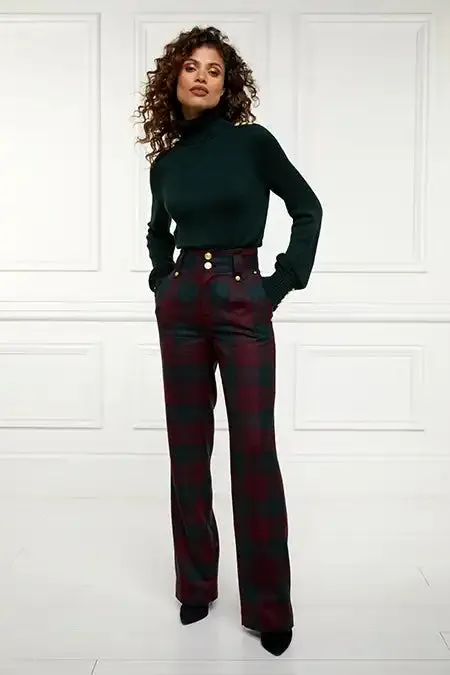 High Waisted Straight Trouser (Mulberry Tartan)