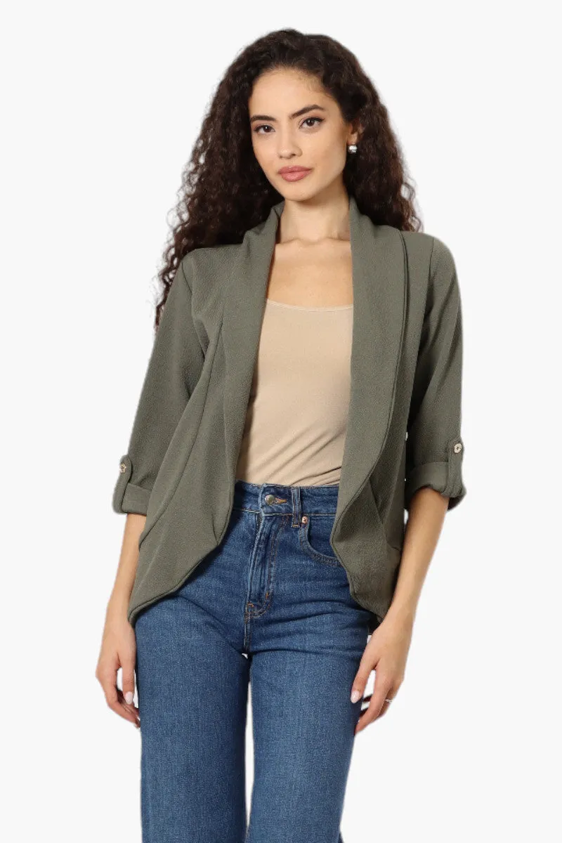 Impress Open Roll Up Sleeve Blazer - Olive