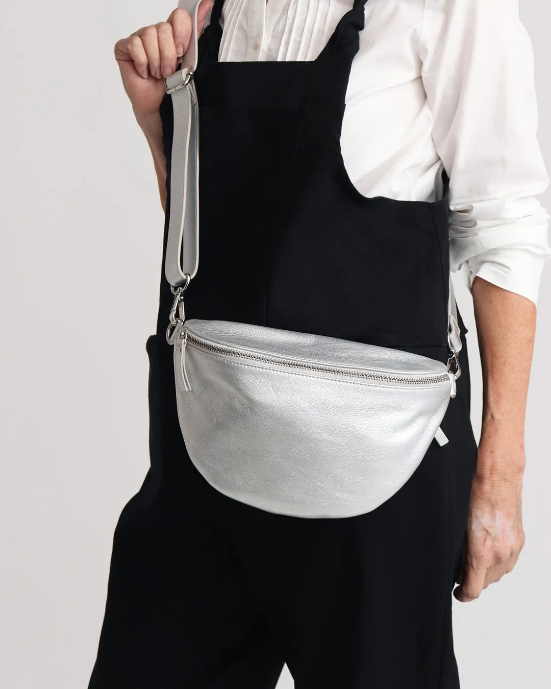 Jorja Leather Sling Bumbag - Silver