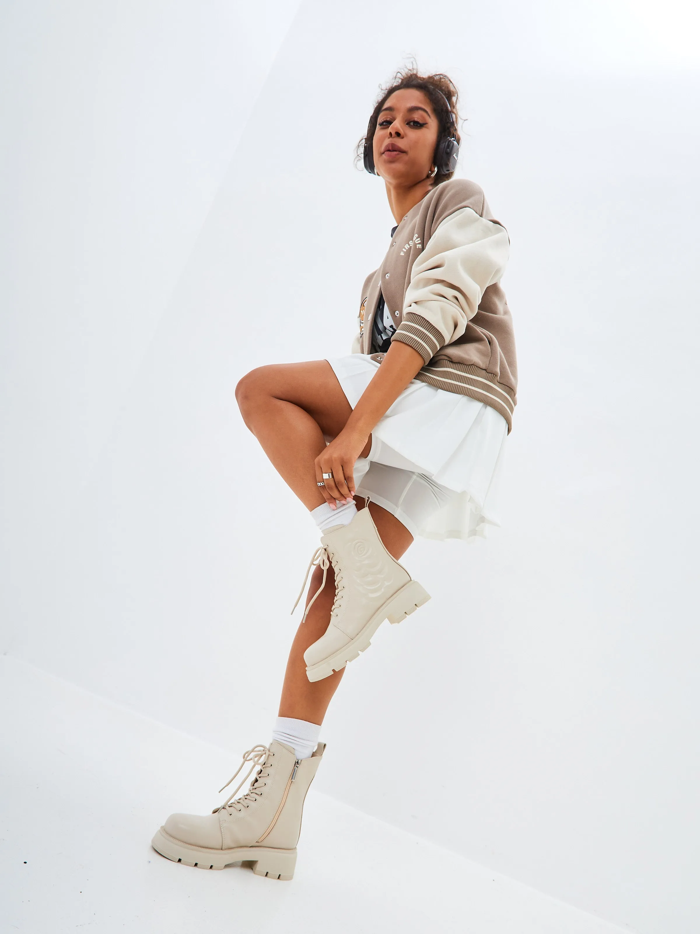 Leather Platform Ankle Boots - Ivory