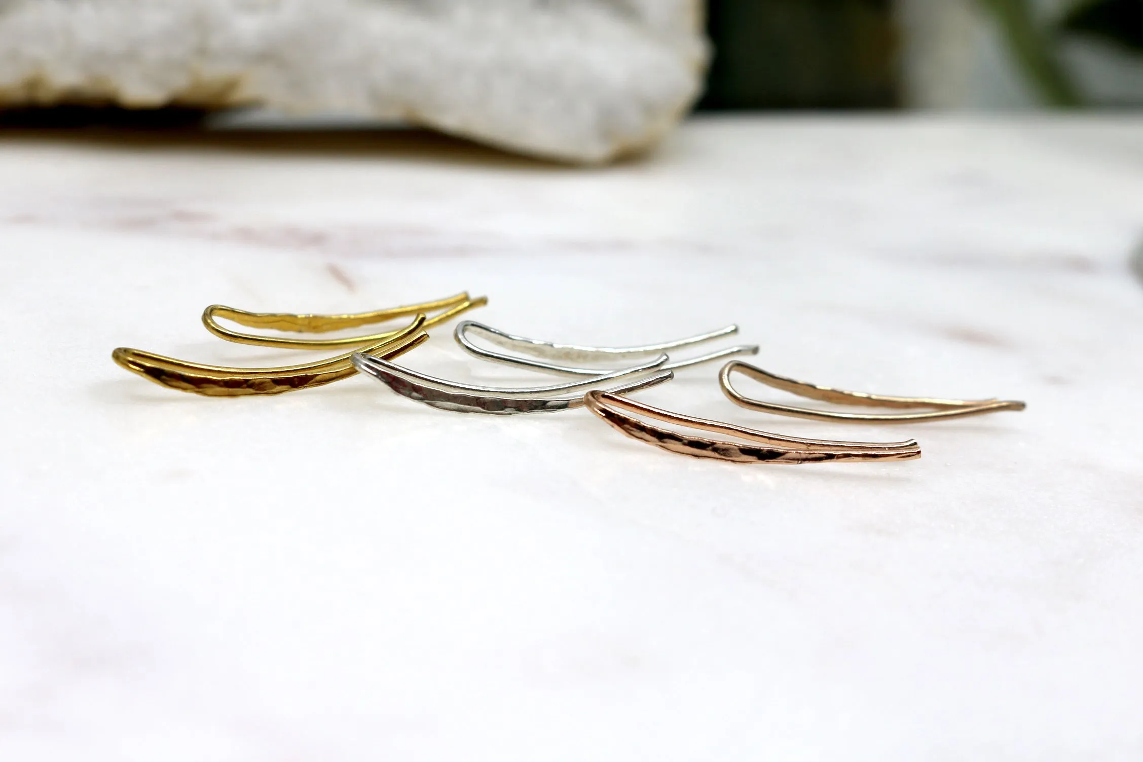 Medusa // Hammered U Bar, Earring Climber, Sterling Silver, 14k Gold, Sensitive Ears // BH-E016