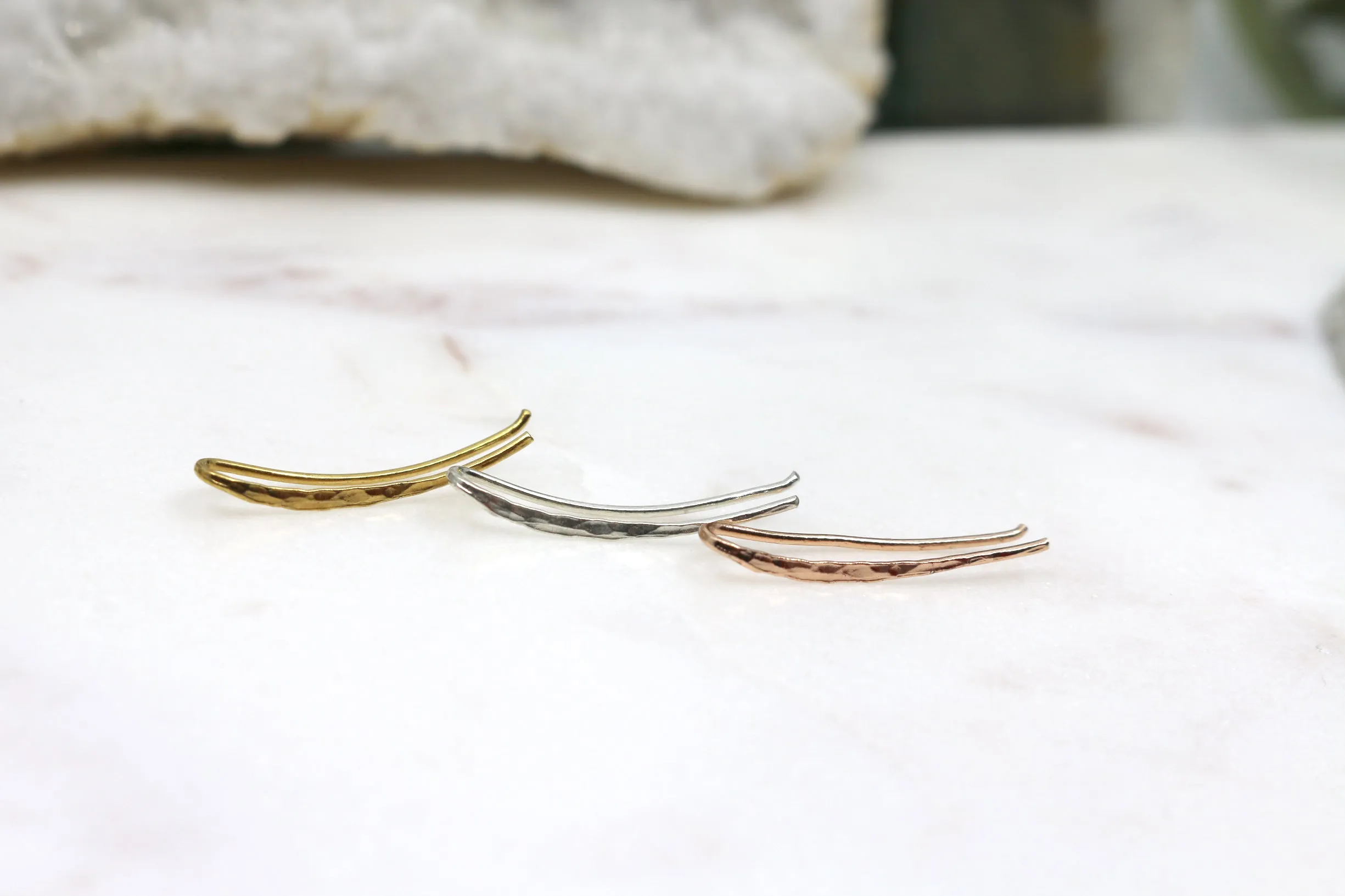 Medusa // Hammered U Bar, Earring Climber, Sterling Silver, 14k Gold, Sensitive Ears // BH-E016