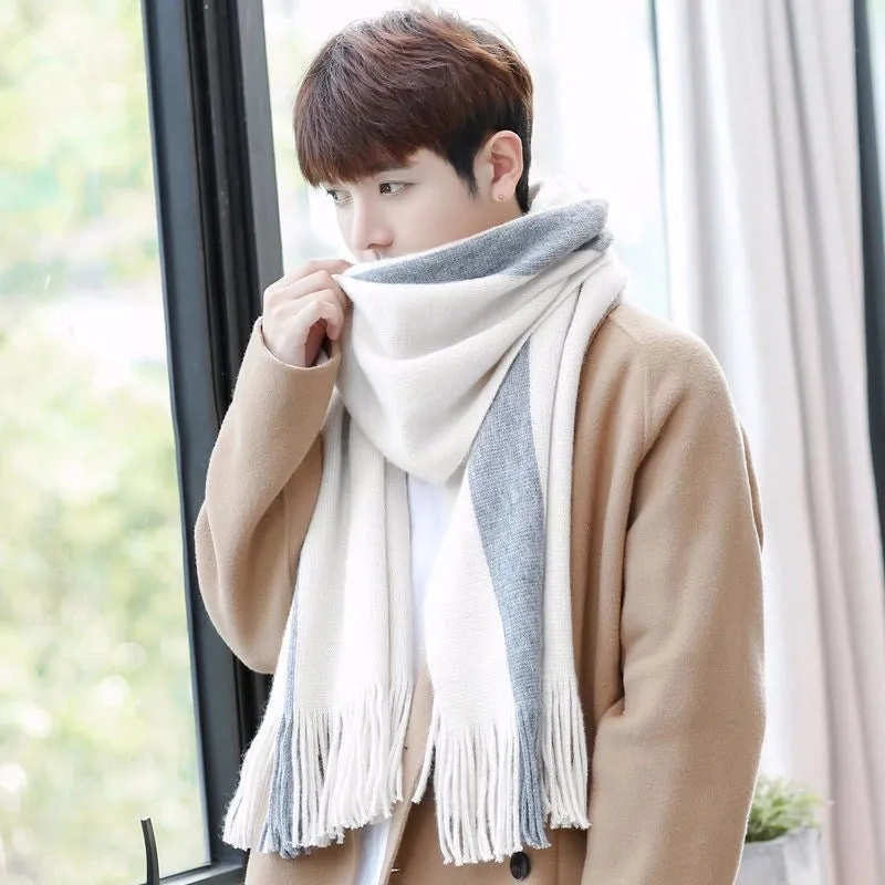 Men's Scarf Autumn And Winter Korean Style Warm Birthday Gift Student Knitted Wool Thickened Women's Online Celebrity Scarf Cover